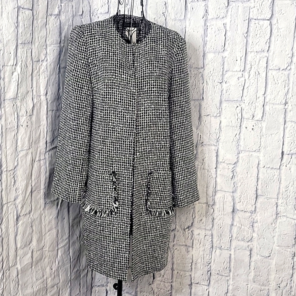 VINTAGE‎ LANA LEE Black and White Tweed Mid Length Coat Size 10